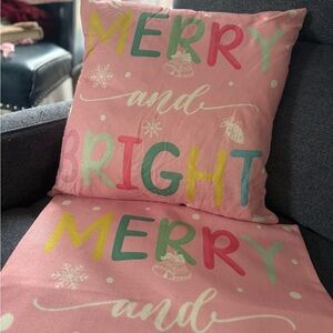 Merry and Bright Pink Holiday Pillow